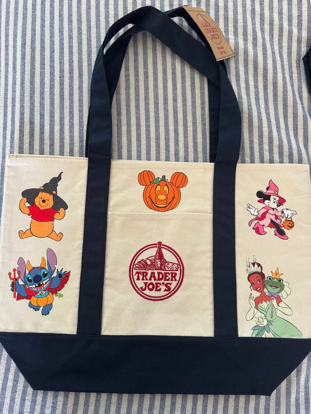 Disney Halloween Marie Pooh Stitch Tiana Minnie Custom Trader Joes Large Tote